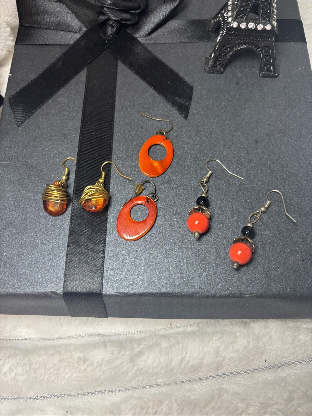 Three Pairs of Orange Drop Earrings  Women's Fashion Jewelry - Picture 4 of 4
